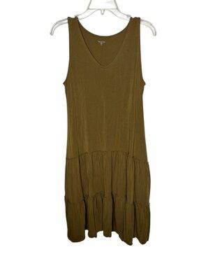 Garnet Hill Women's Olive Tiered Sleeveless Dress